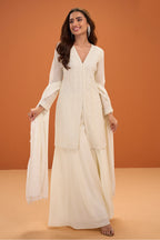 Cream Crepe Silk Embroidered Suit With Palazzo