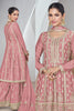 Dusty Pink Color Embroidered Crepe Silk Peplum Suit