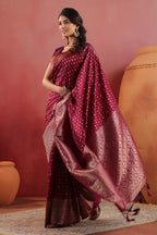 Wine Soft Silk Woven Saree