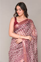 Cream & Rust Color Cotton Silk Printed Saree