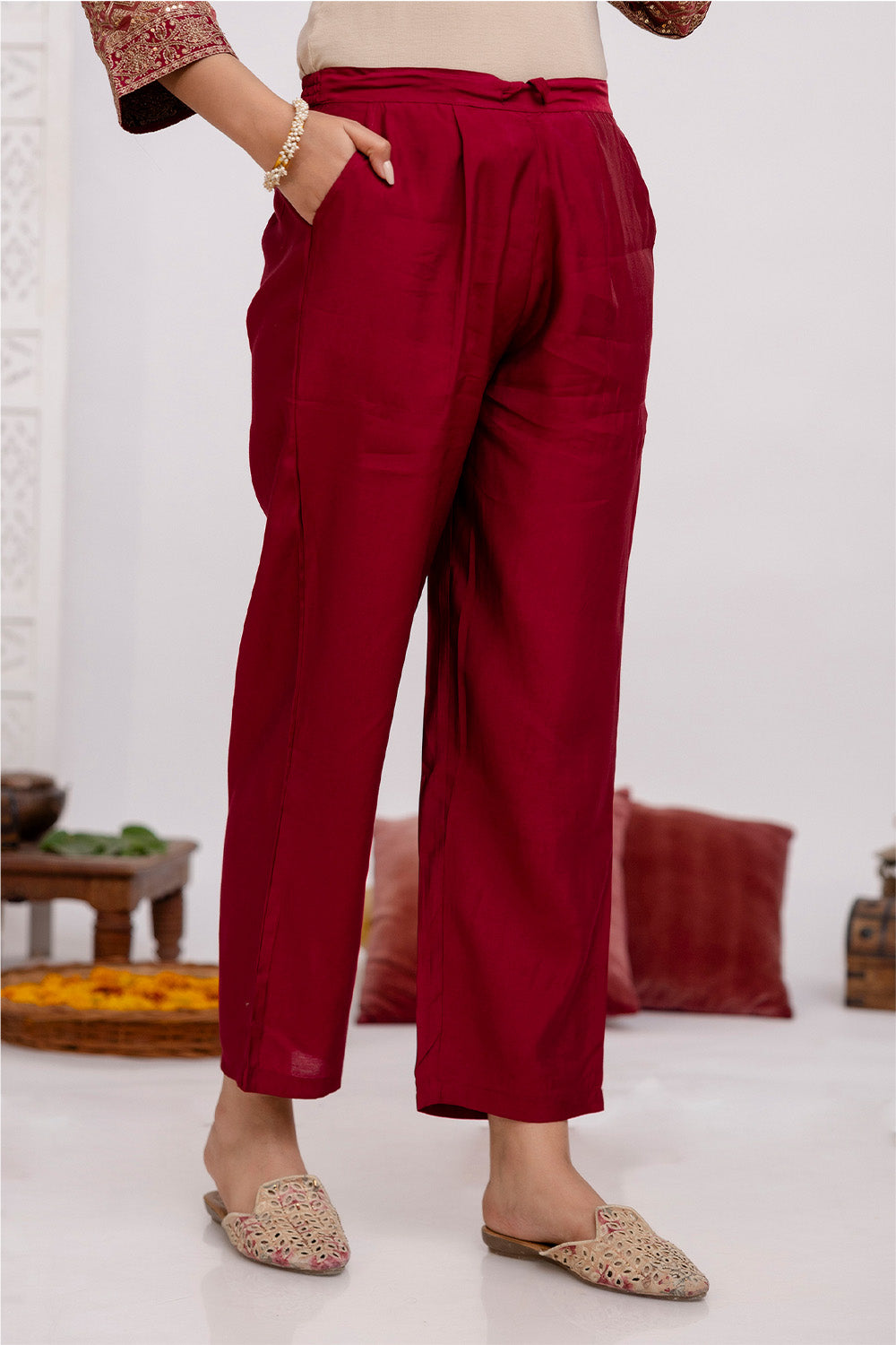 Maroon Color Muslin  Neck Embroidered Suit