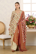 Cream Georgette Floral Resham Woven Unstitched Suit Material