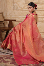 Fuchsia Pink Color Organza Cotton Golden Zari Woven Saree