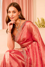 Dusty Pink Tissue Swaroski Work Saree