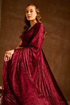 Dark Scarlet Swarovski Work Satin Saree
