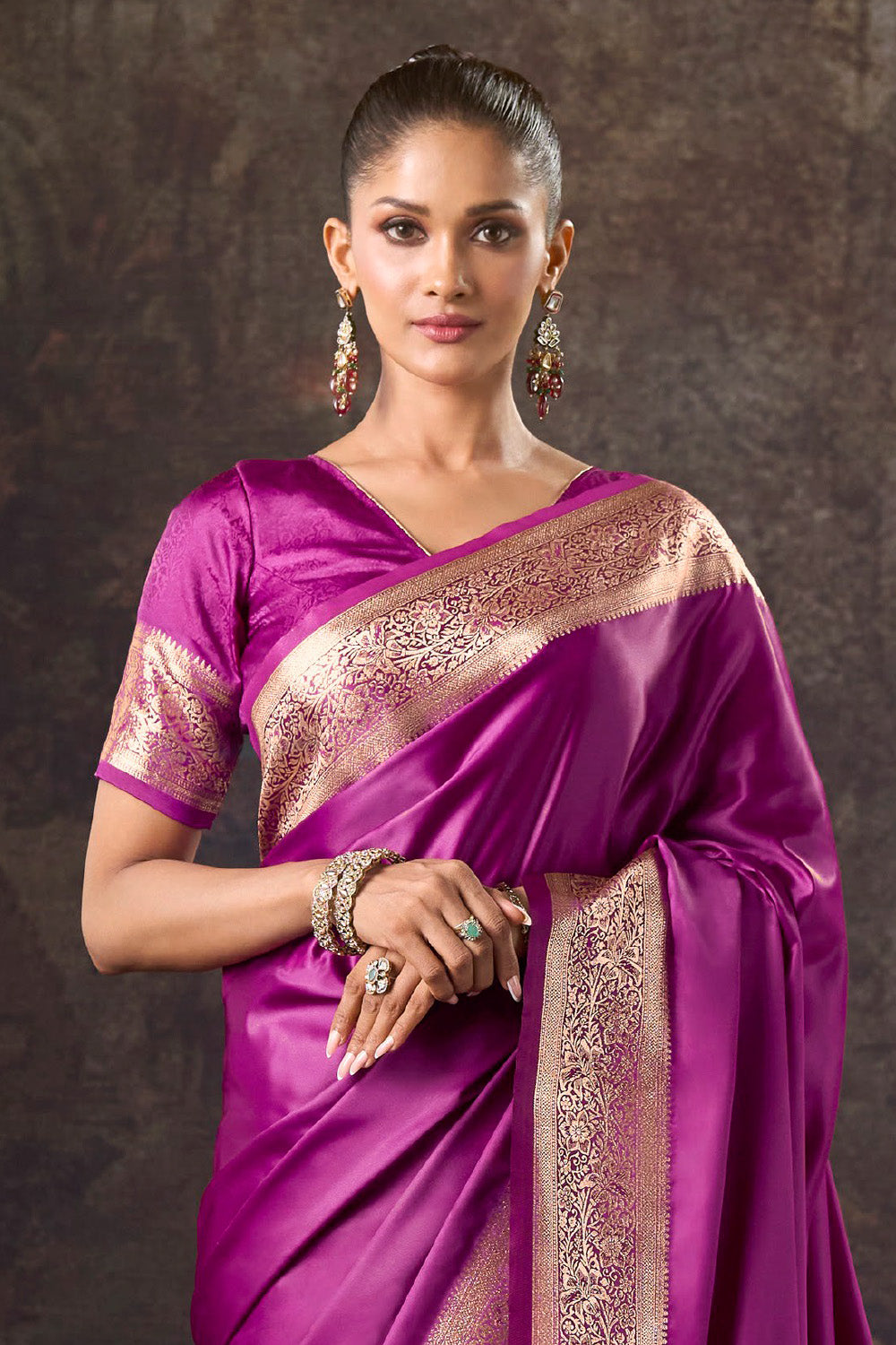 Purple Satin Silk Woven Saree