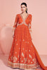 Orange Georgette Resham, Zari and Sequins Embroidered Alia Cut Anarkali Gown