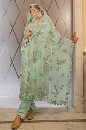 Mint Green Colour Organza Embroidered Unstitched Suit Material