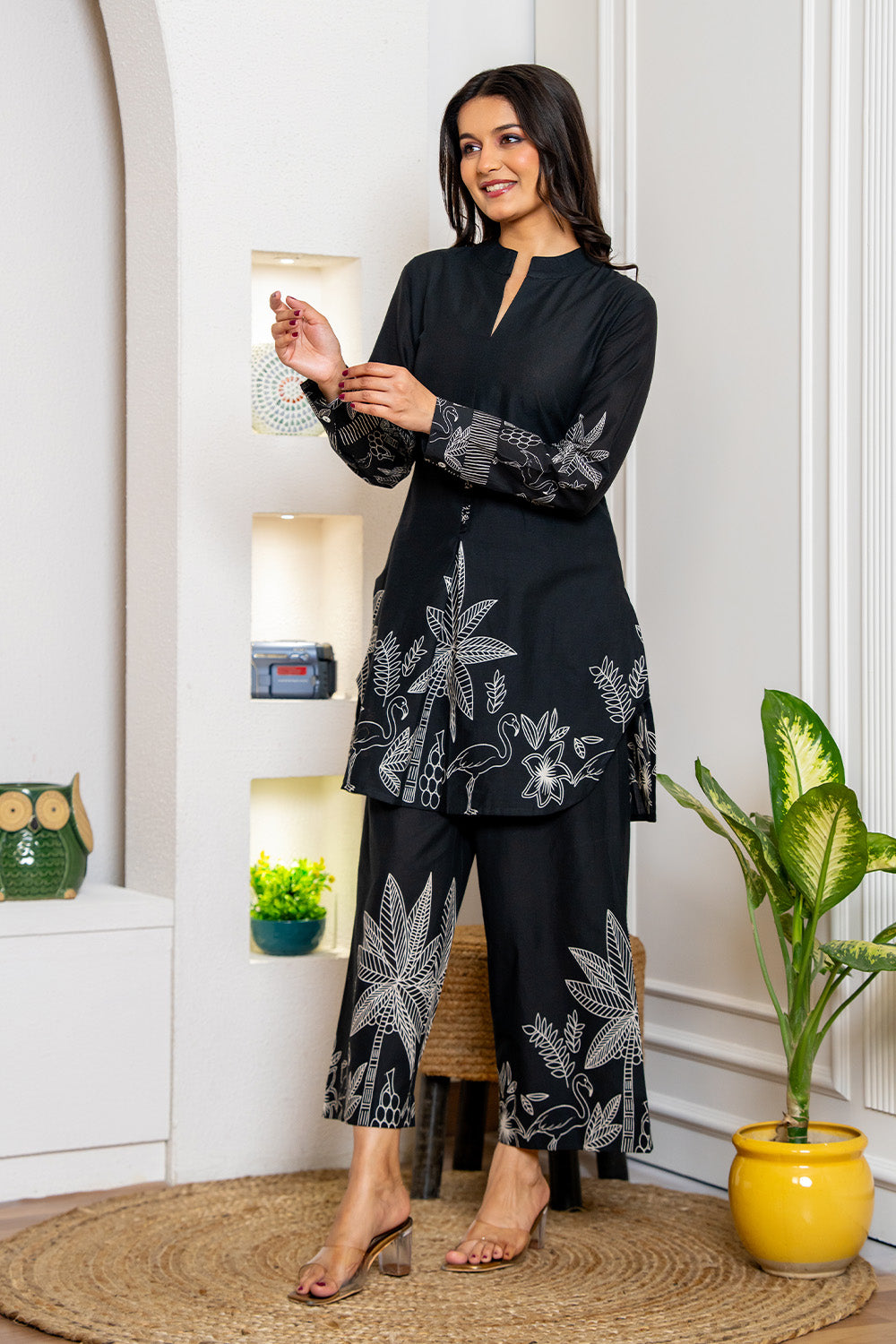 Black Color Floral Printed Cotton Co-ord Set