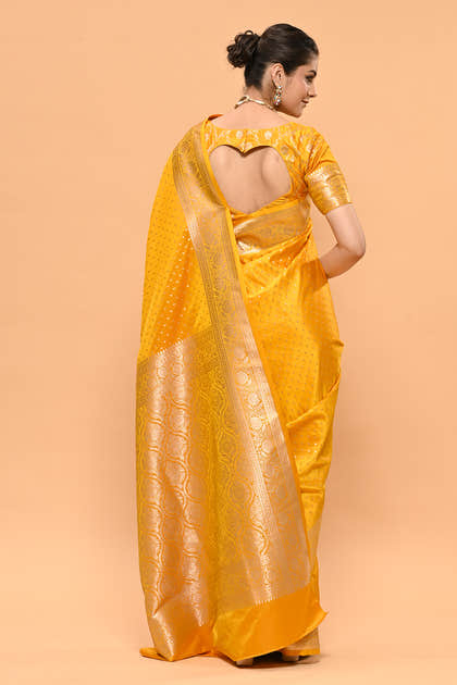 Mustard Color Zari Woven Banarasi Silk Woven