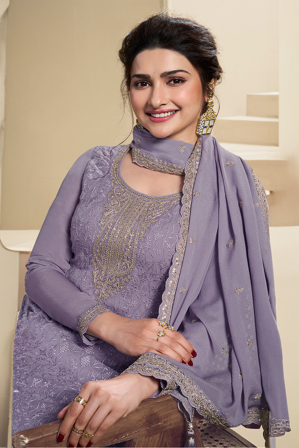 Mauve Color Georgette heavy Embroidered Unstitched Suit Material