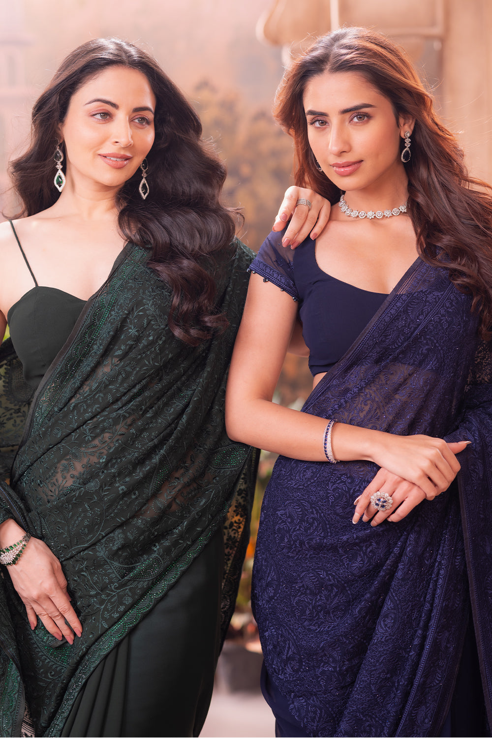 Green Georgette Resham And Swaroski Embroidered Saree