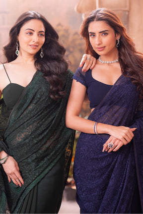 Green Georgette Resham And Swaroski Embroidered Saree