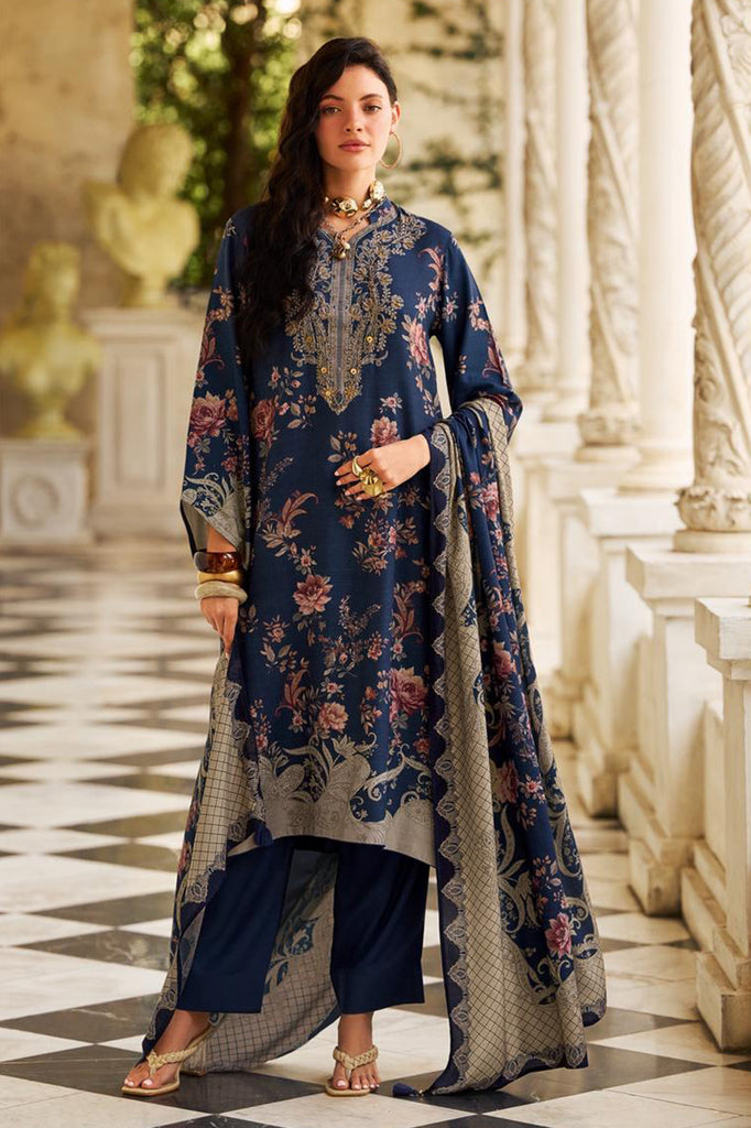 Blue Spun Floral Printed Unstitched Suit Fabric