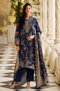 Blue Spun Floral Printed Unstitched Suit Fabric