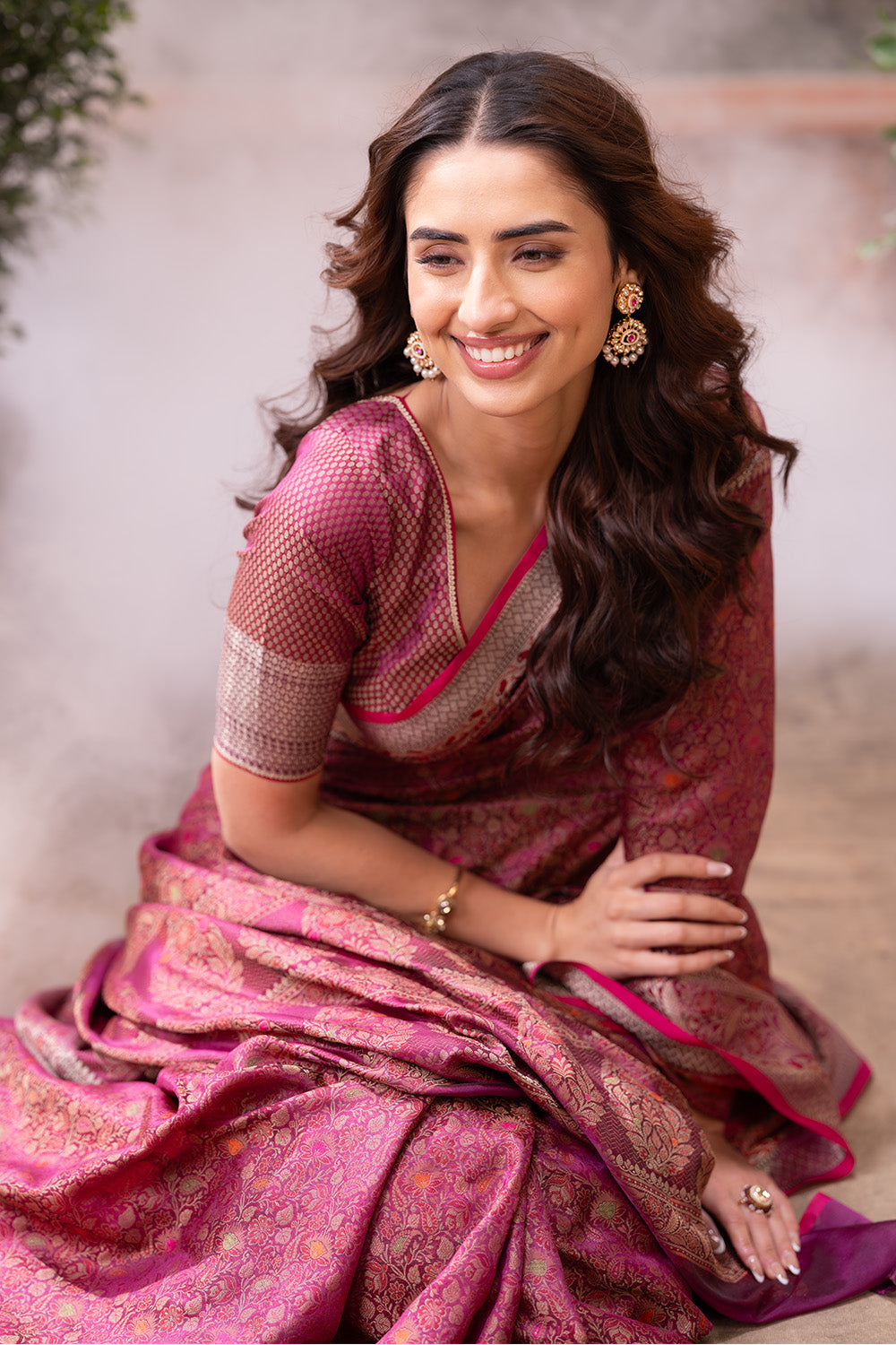 Wine Cotton Silk Floral Resham & Zari Wovern Saree