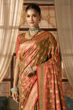 Red Color Minakari Woven Silk Saree