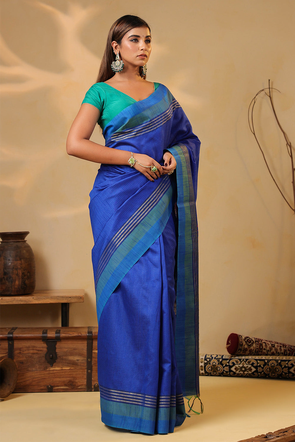 Blue Organza Woven Saree