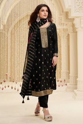 Black Silk Zari Woven Suit Set