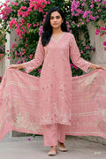 Pink Cotton Floral Resham Embroidered and Printed Unstitched Suit Material