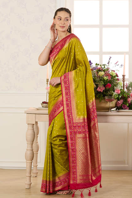 Sage Green Woven Chanderi Silk Saree