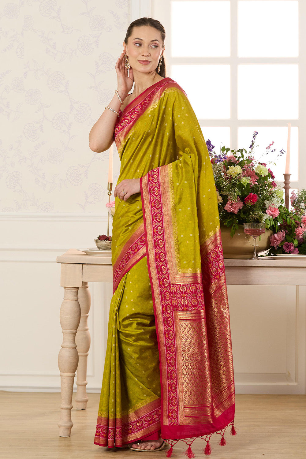 Sage Green Woven Chanderi Silk Saree
