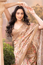 Beige Crepe Silk Floral Printed Saree