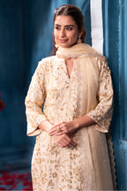 Cream Matelic Tissue Cut-dana And Sequins Embroidered Suits