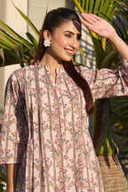 Pink Floral Printed Cotton Long Kurta Set