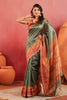 Sage Green Tussar Silk Floral Printed and Zari Woven Saree