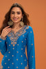 Blue Crepe Silk Cut-Dana And Sequins Embroidered Suit With Palazzo