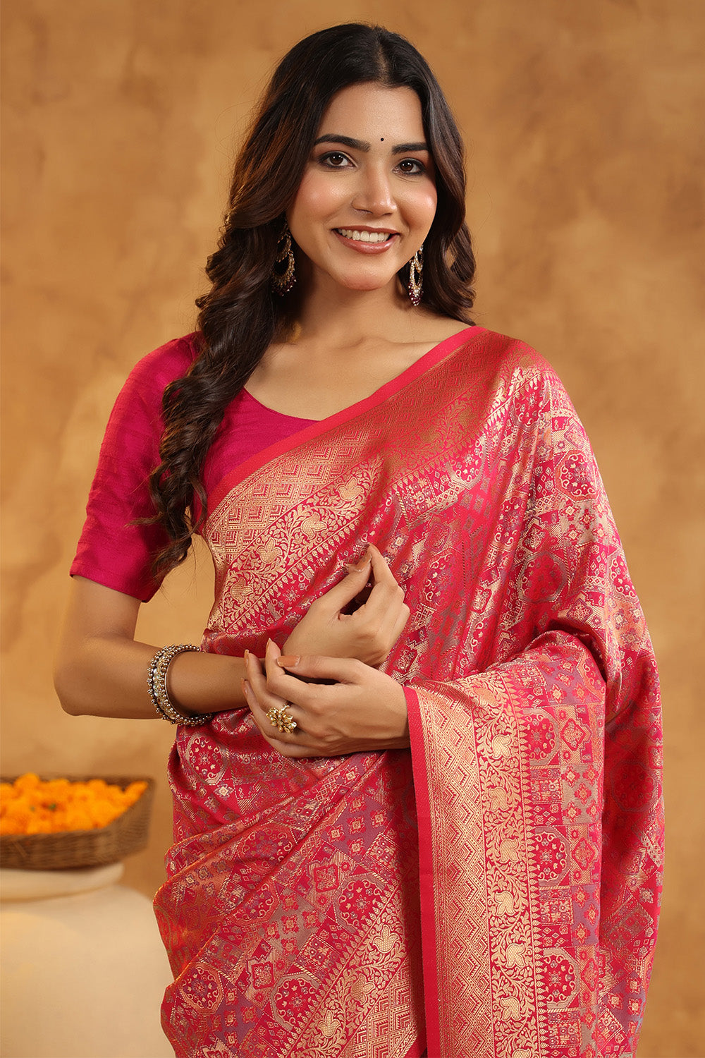 Fuchsia Color Zari Woven Saree