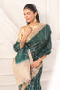 Bottle Green Tussar Silk Floral Printed and Zari Woven Saree