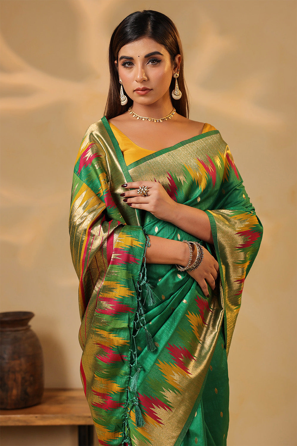 Sea Green Color Cotton Silk Woven Saree