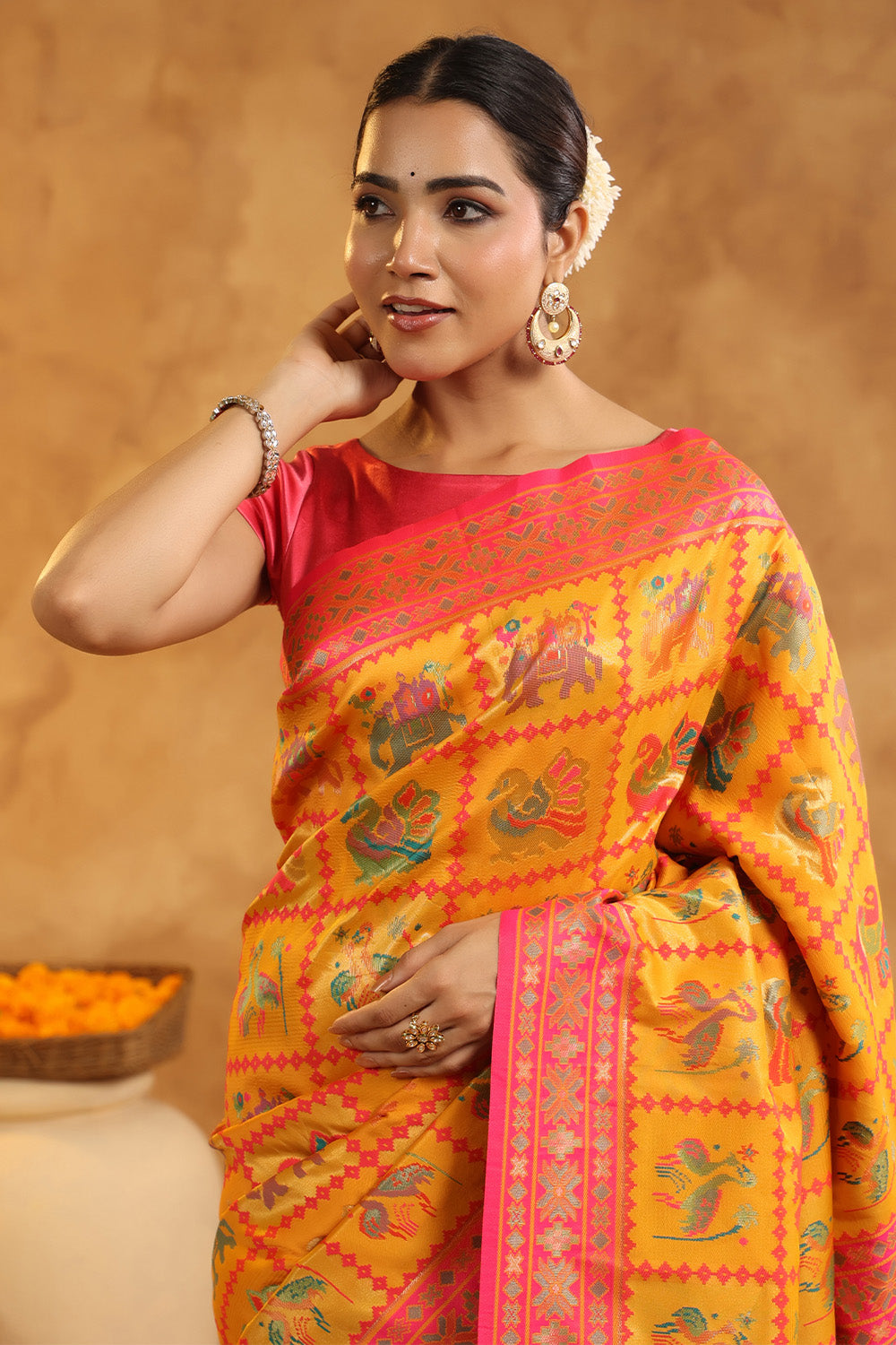 Mustard Colour Resham Woven Saree