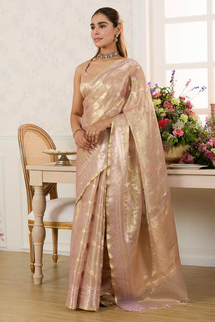 Mauve Metalic Tissue Zari Woven Saree