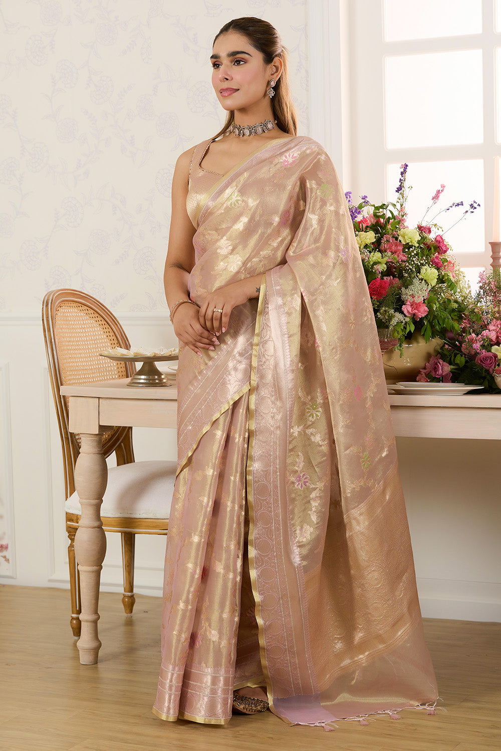 Mauve Metalic Tissue Zari Woven Saree