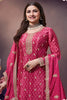 Magenta Pink Color Bandhani Printed & Embroidered Crepe Silk Unstitched Suit Material  With Readymade Palazzo