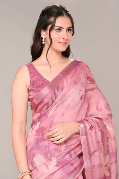Mauve Color Organza Cotton Printed Saree