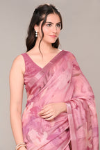 Mauve Color Organza Cotton Printed Saree