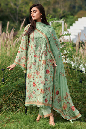 Sea Green Color Crepe Silk Floral Printed Unstitched Suit Fabric