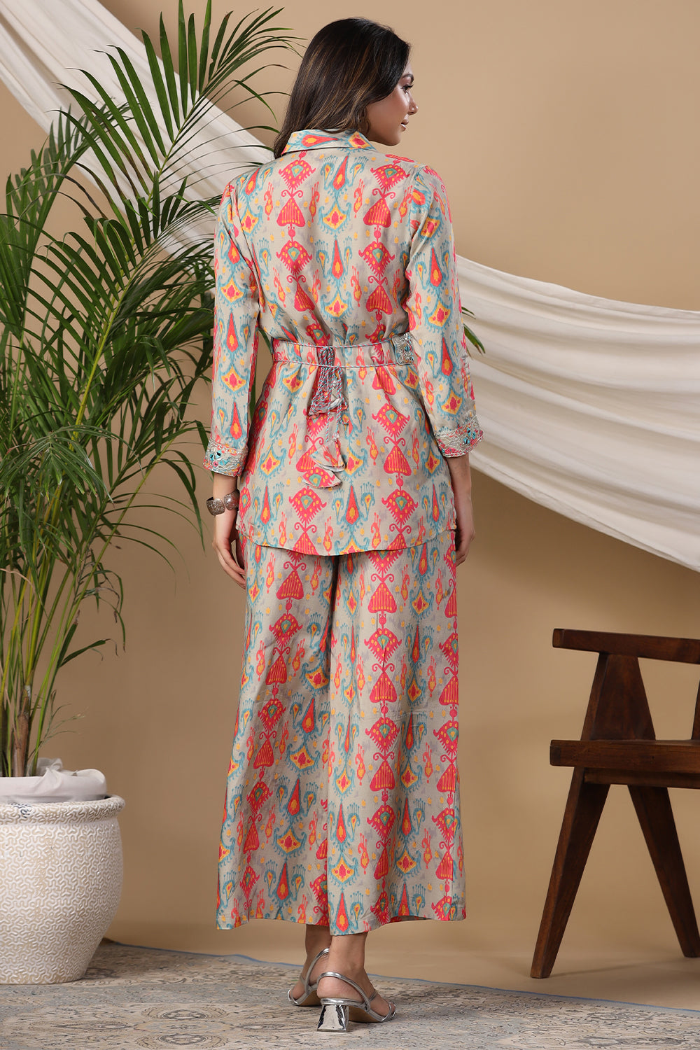 Grey Color Muslin Printed Pallazo Co-Ord Set