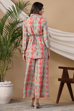Grey Color Muslin Printed Pallazo Co-Ord Set