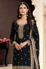 Black Color Embroidered Chinon Silk Unstitched Suit Fabric with Embroidered Palazzo