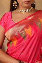 Strawberry Color Cotton Silk Woven Saree