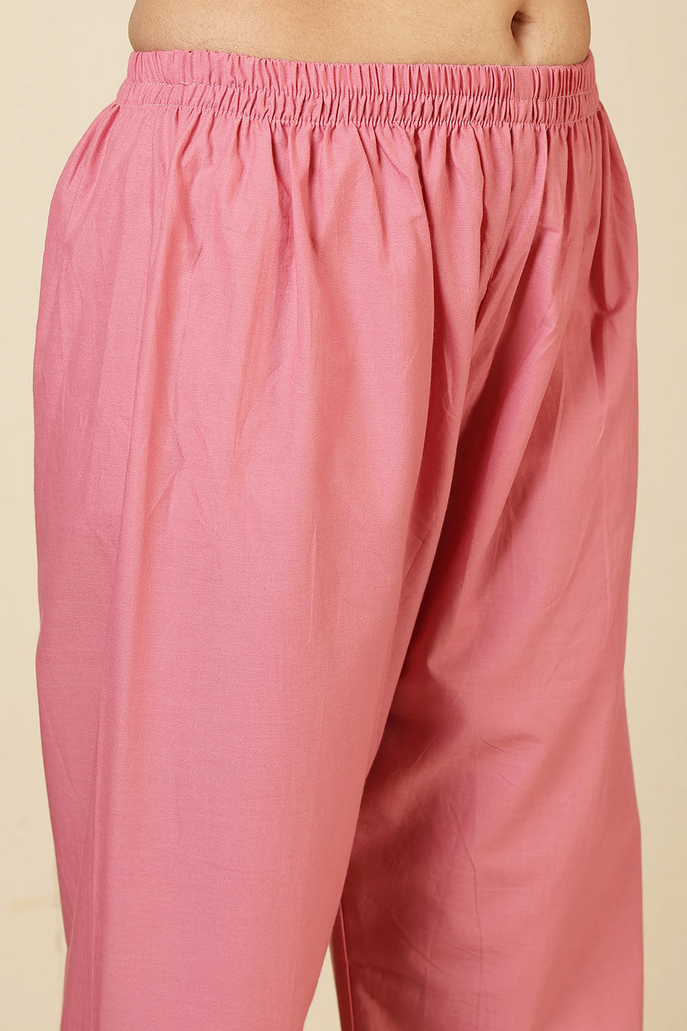 Pink Cotton Emboridered And Printed Suit Set