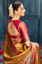 Mustard Position Print Woven Silk Saree