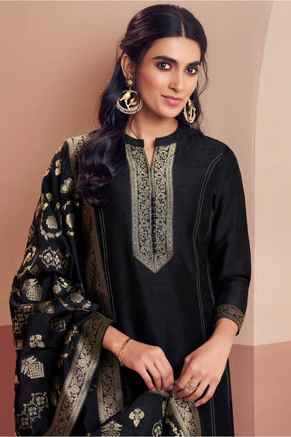 Black Woven Silk Suit