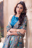 Teal Blue Position Print Woven Silk Saree