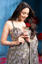 Grey Pure Georgette Sequins Embroidered Saree